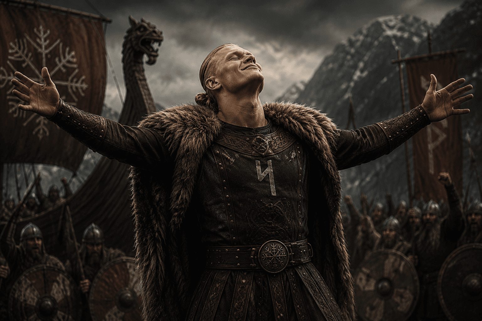 Arms wide, fleet behind him — this edit lives in our heads rent free